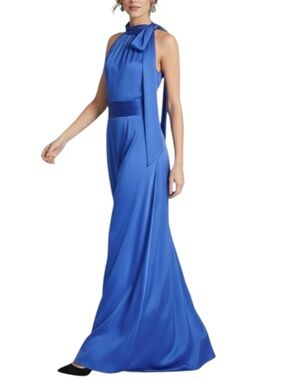 NWT SACHIN + BABI French Blue Sleeveless Tie Neck Dress Gown Size 8